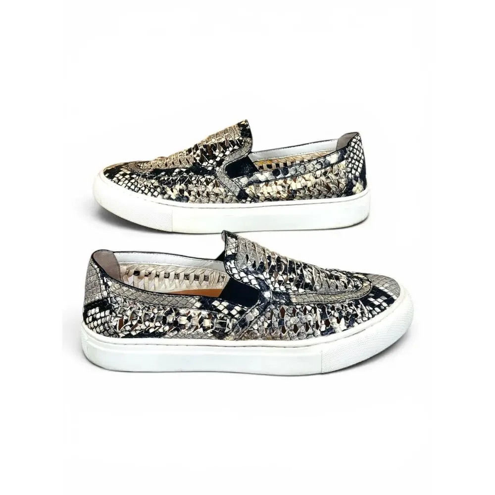 Tory Burch Huarache Woven Snake Print Leather Slip On Sneakers Roccia 6.5